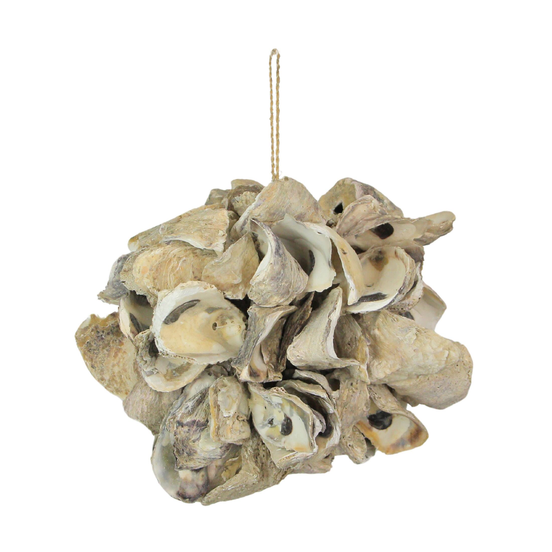 Alt View 1. Things2Die4 - Handcrafted Hanging Coastal 9-Inch Oyster Shell Sphere - Home Beach Ornament - Natural.