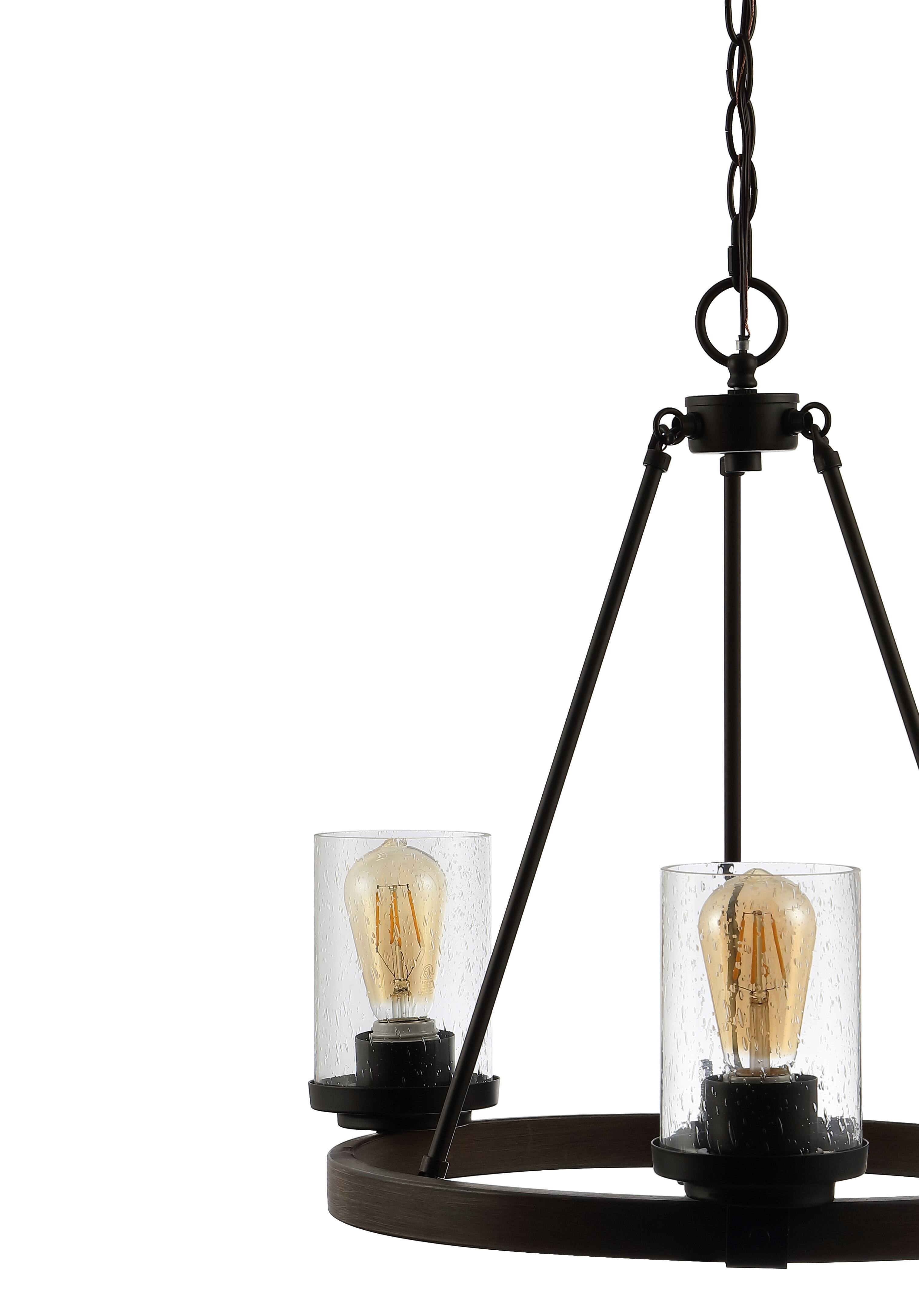 Alt View 4. Jonathan Y - Coronet 20" 3-Light Iron/Seeded Glass Rustic Farmhouse LED Chandelier, Oil Rubbed Bronze - Oil Rubbed Bronze.