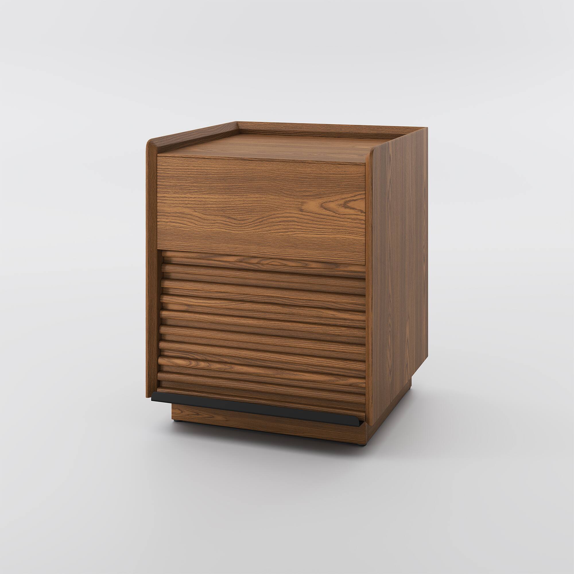 Alt View 8. POVISON - 16" Mid-Century Modern Square Side Table with Light, Fluted End Table with 2-Drawer for Living Room and Bedroom, Walnut - Walnut Color.