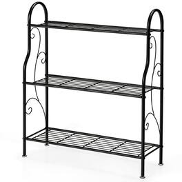 Kadyn - Raised Planter Stand, Large Space Flower Rack Shelf,3-Tier Scrollwork Designed Metal Plant Stand-Black