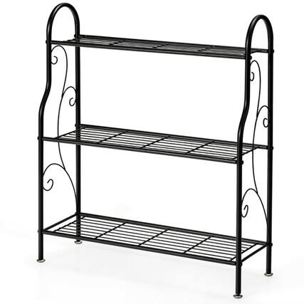 Front. Pefilos - 3-Tier Scrollwork Designed Metal Plant Stand-Black, Flower Pot Stand for Planter Corner Garden Balcony Patio - Black.