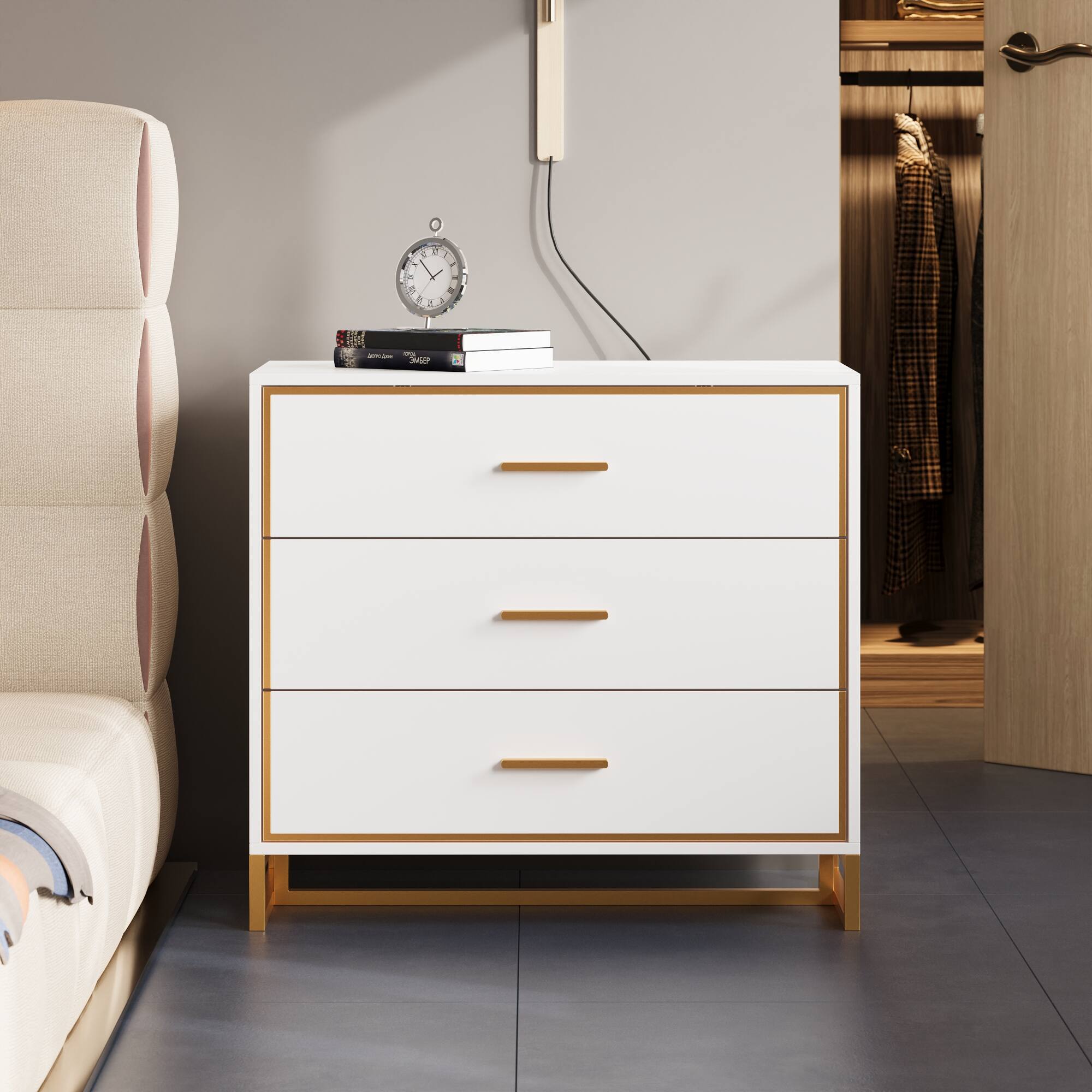 Alt View 2. Famapy - Famapy Modern 3 - Drawer Nightstand: Sleek Storage for Bedroom & Living Area - White.