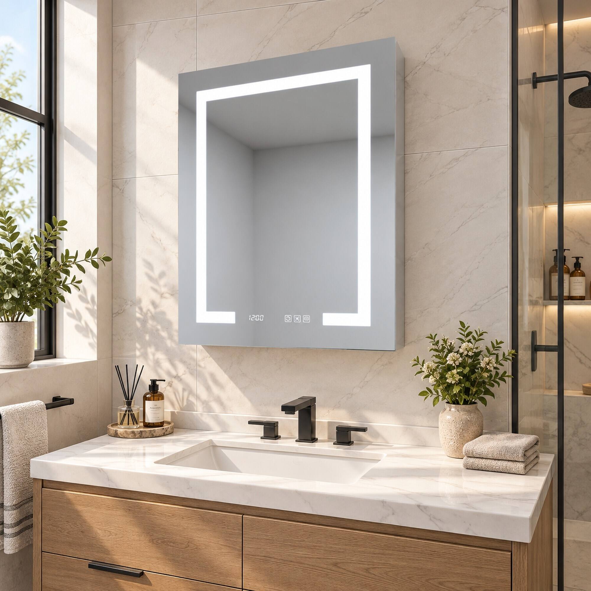 RYHNUYNE 24 in x 30 in Right Hand, Aluminum Frame, LED Lighting and ...