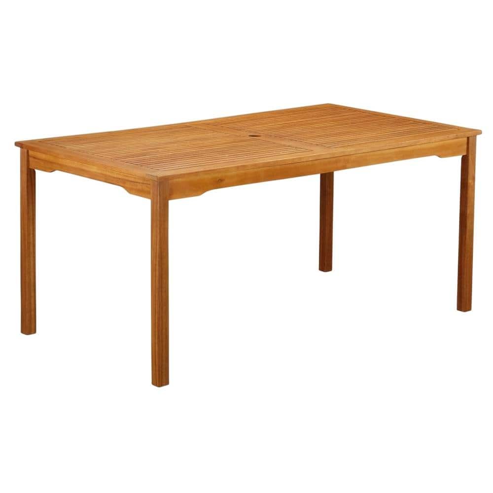 Outdoor Escape - Wooden Patio Set Oil Finish Dining Table with 6 Outdoor Chairs - Brown