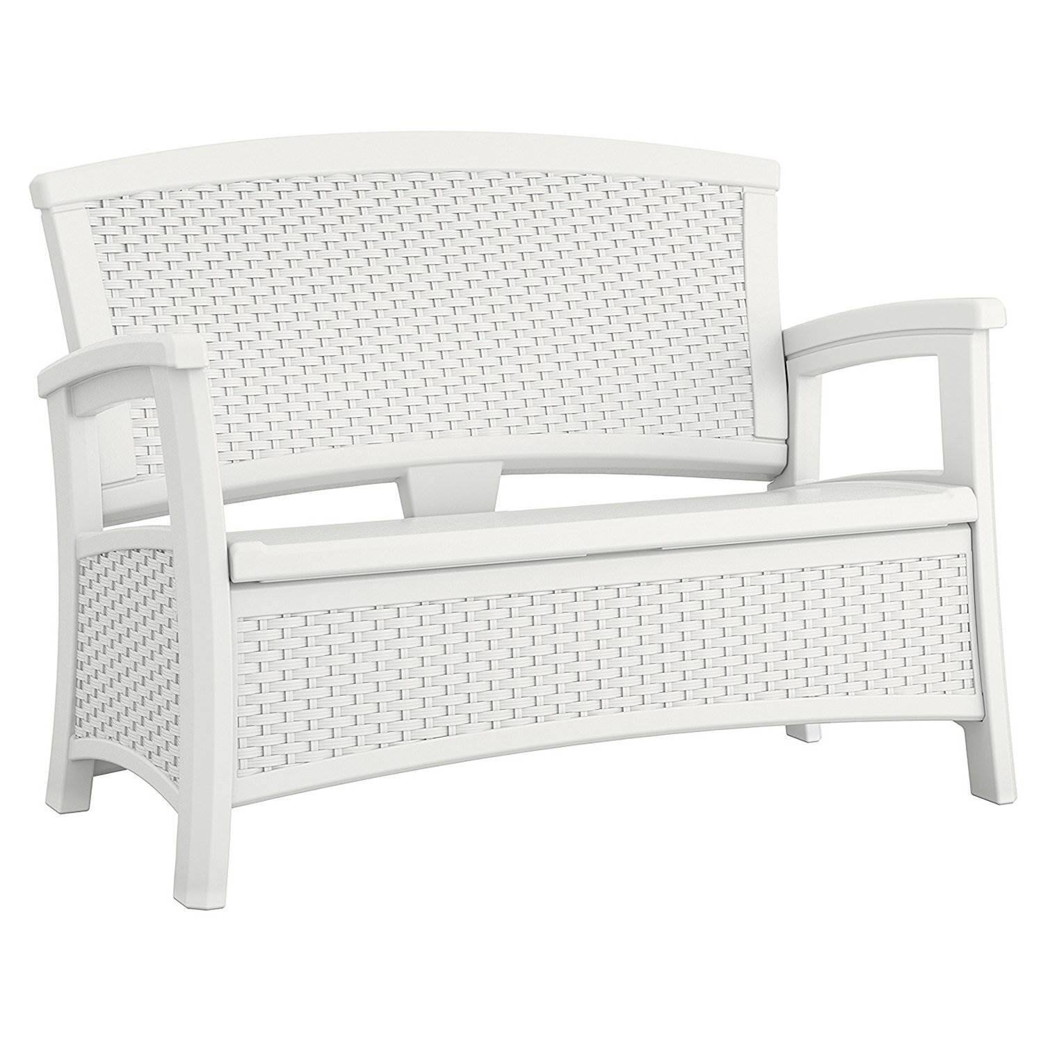 Front. Suncast - Suncast Elements BMWB5000W Resin Wicker Design Loveseat with Storage, White - White.