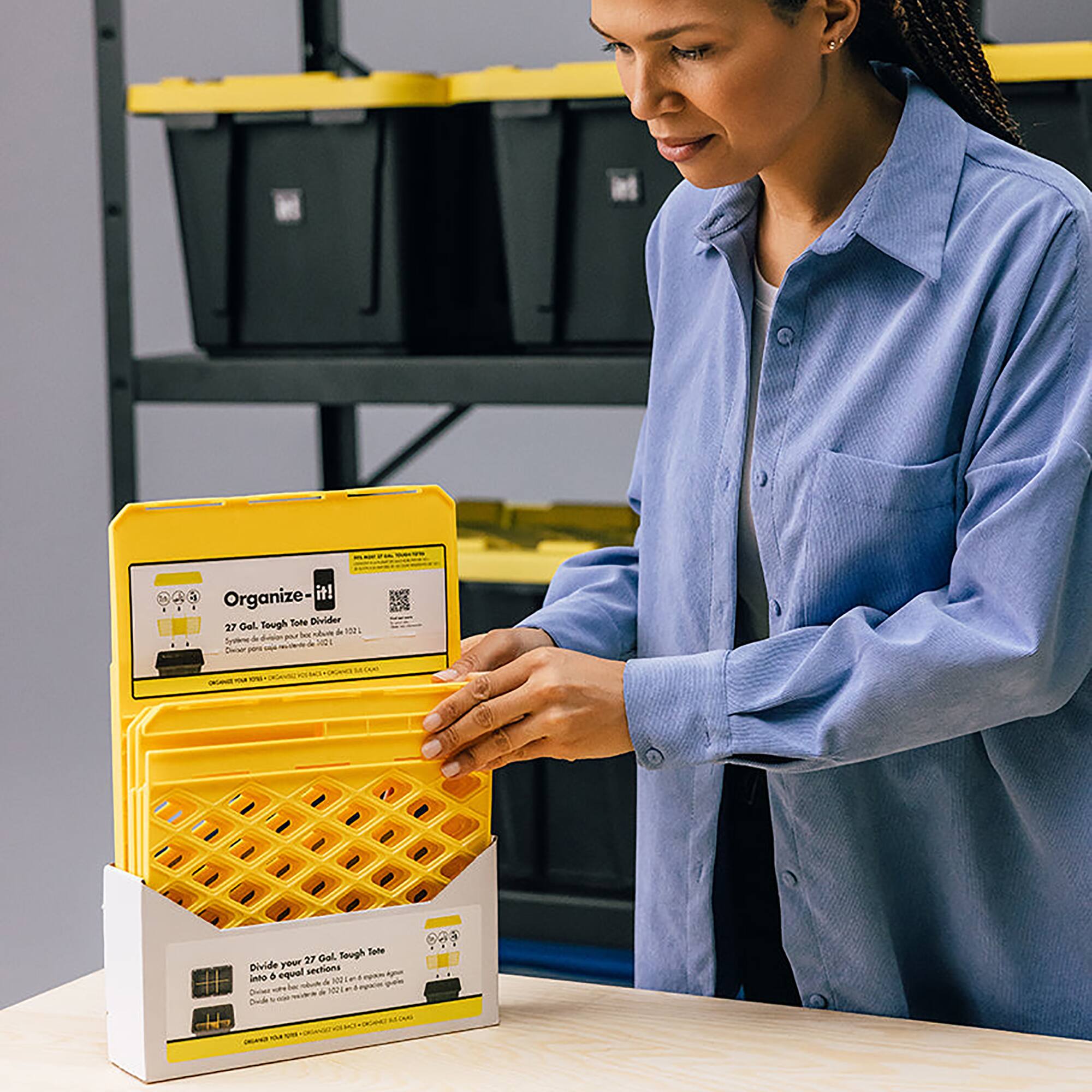 Organize it! Tough Tote Divider 2 Gal.  
Divide your sections into 6 equal parts.