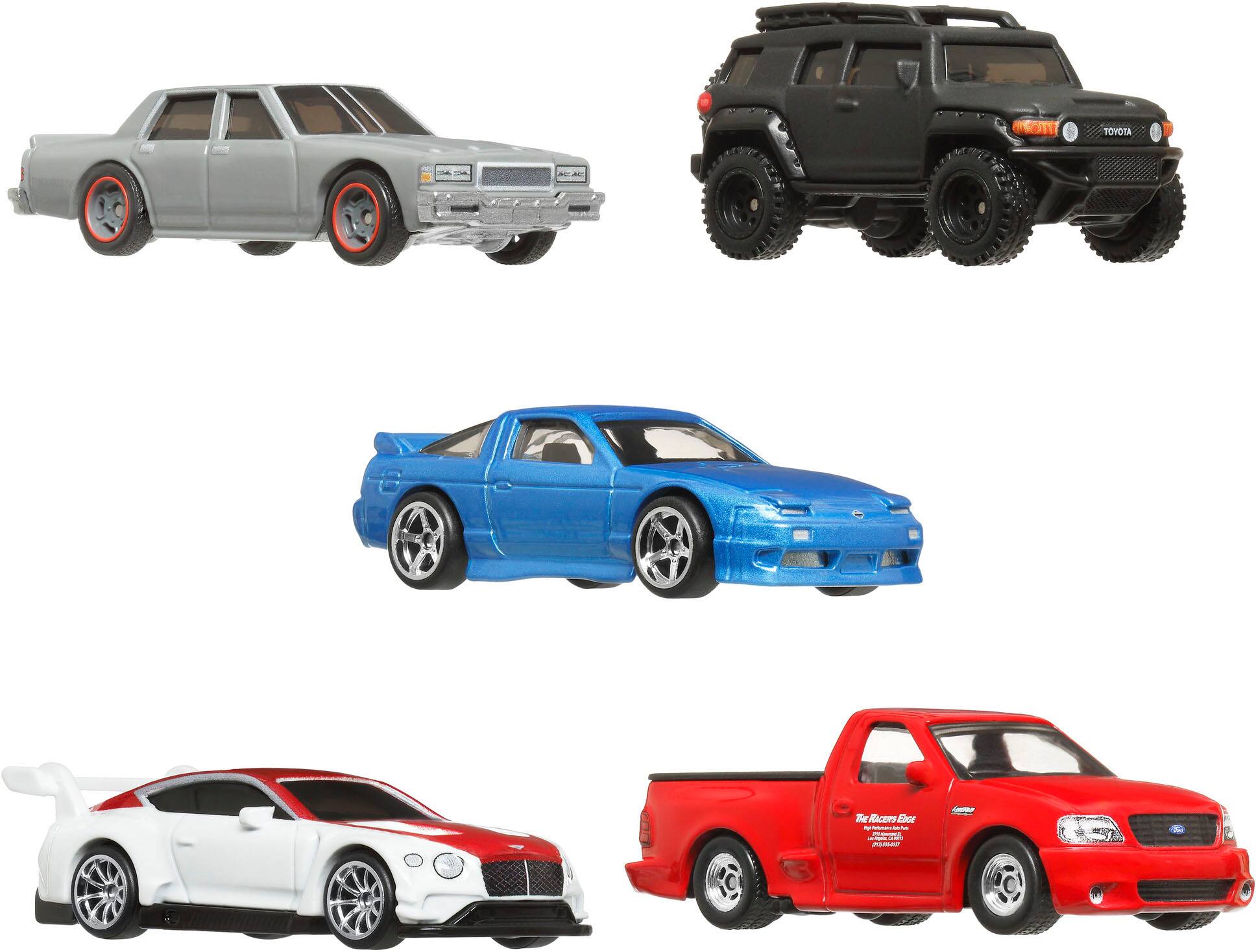 The text on the image reads "ME TOYOTA - I'll be racops either." This text is likely meant to be grouped with the other sentences, which are all related to different types of vehicles. The correct text would be:

"ME TOYOTA - I'll be racops either. The other vehicles include a red sports car, a black SUV, a white sports car, and a red pickup truck."