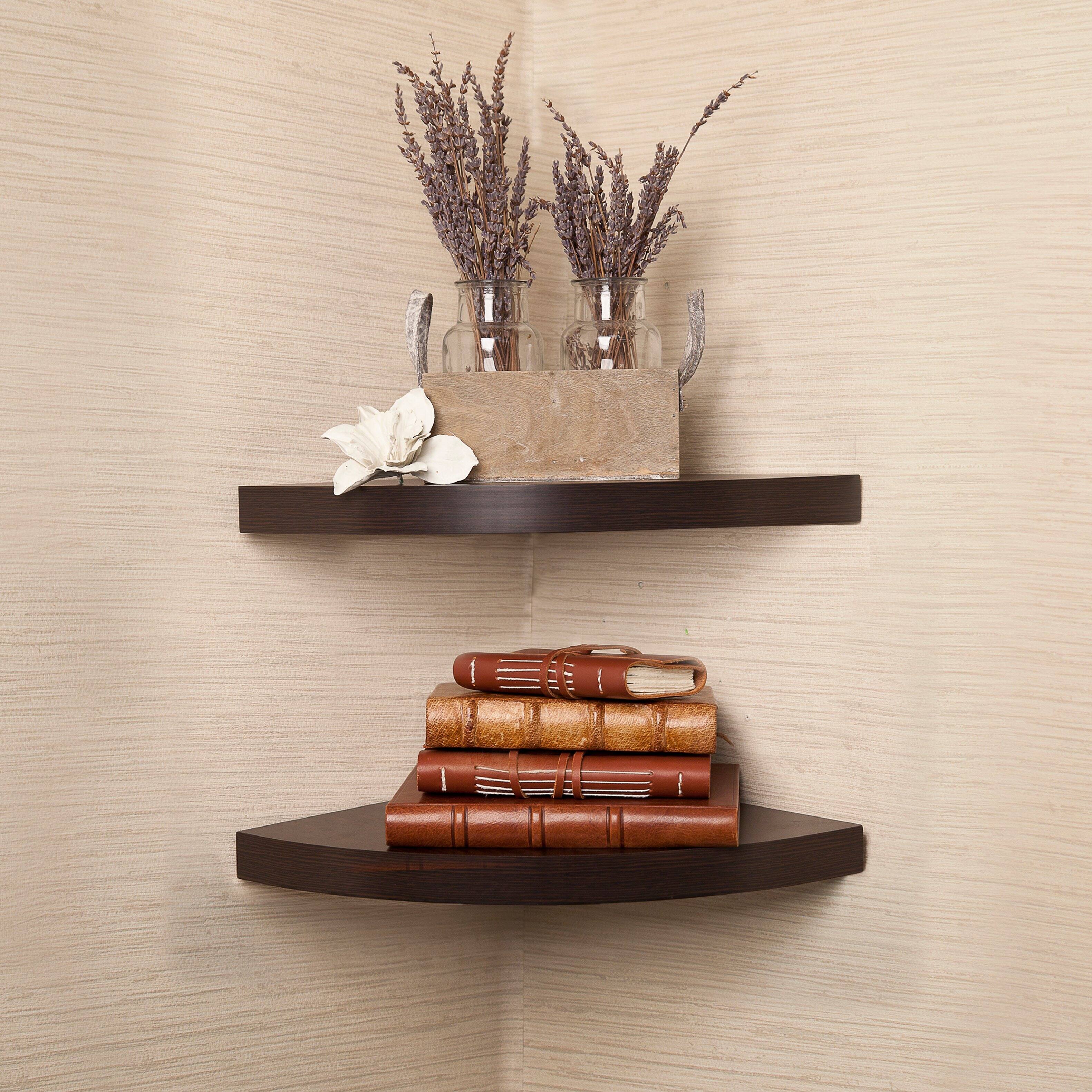 Angle. Danya B - Corner Radial Shelves (Set of 2) - Walnut - Brown.