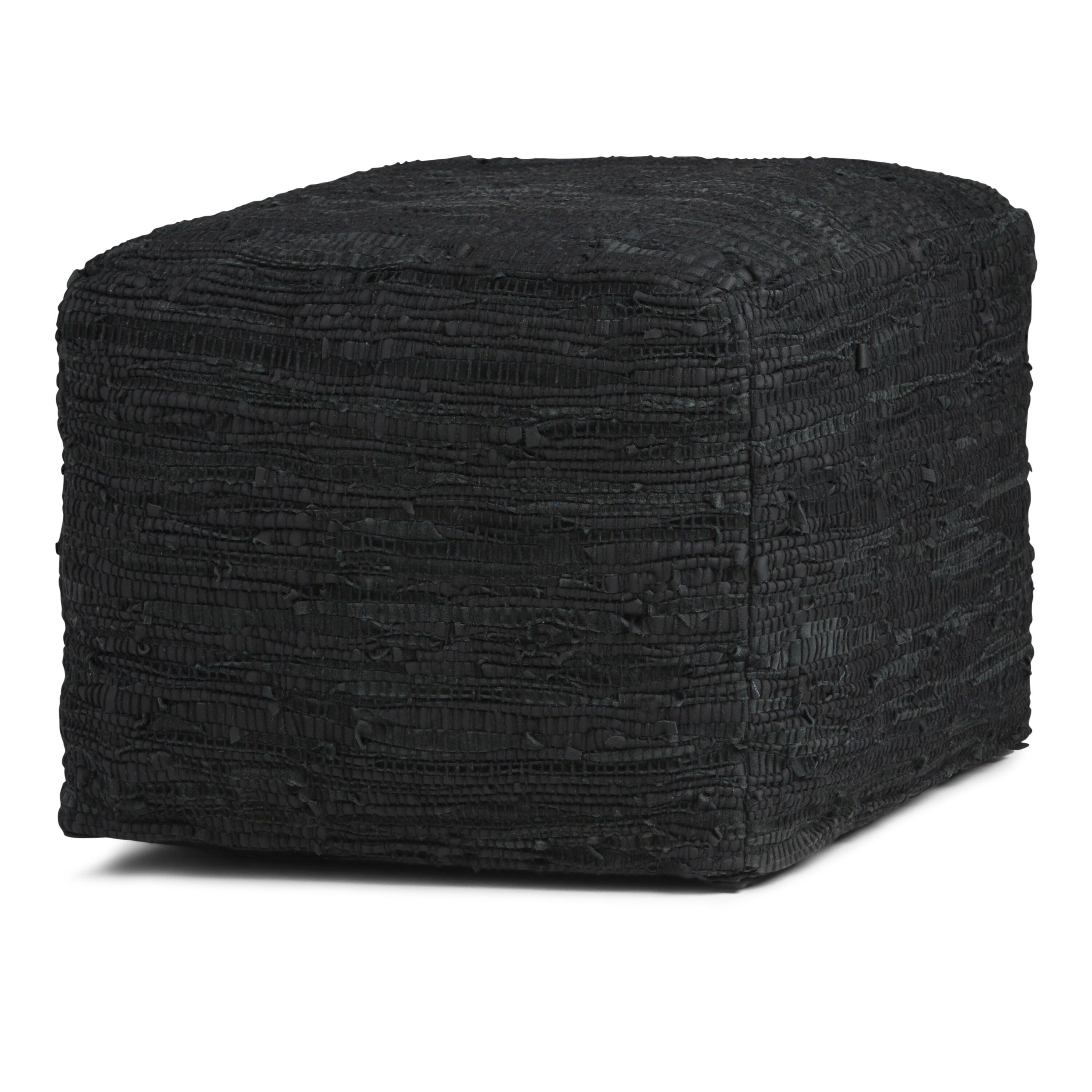 Angle. Simpli Home - Fredrik Square Pouf - Black.