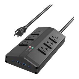 Dazzed Corner - Heavy Duty Surge Protector – 6 Outlets, 4 USB, 6Ft Metal Mount Cord - Black
