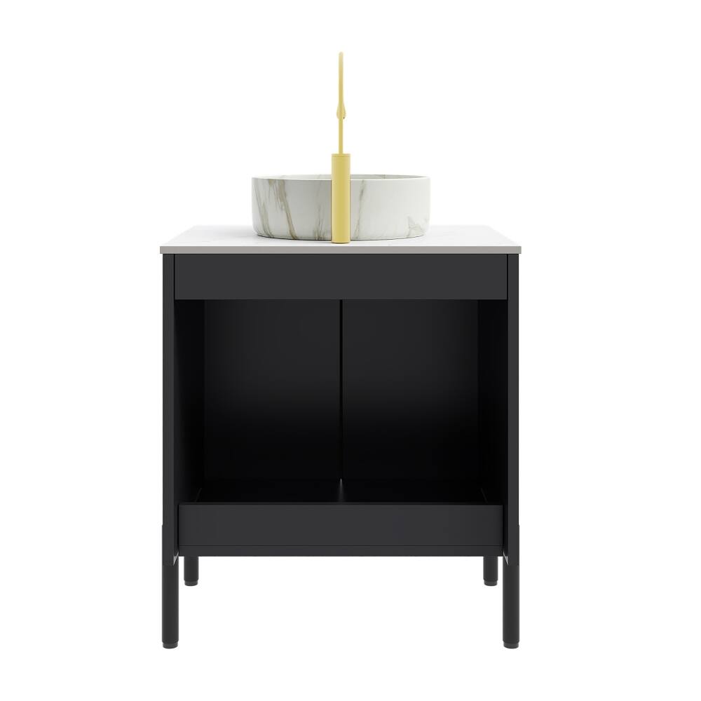 Back. Loheer - Loheer 24 inch bathroom vanity with sink Modern Black Freestanding Cabinet - Black.
