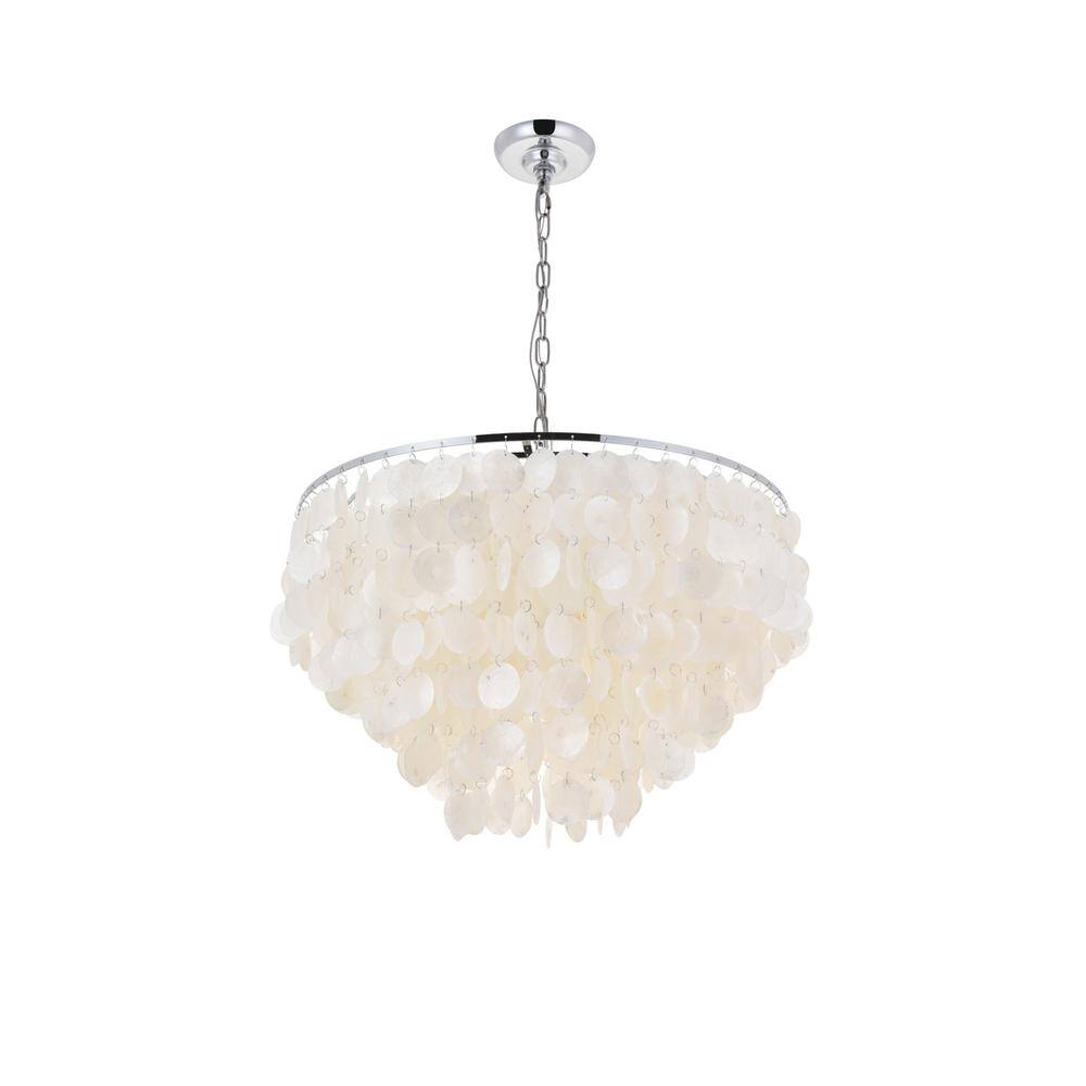 Alt View 3. Living District - Selene 6 light Chrome Pendant - Chrome And White.