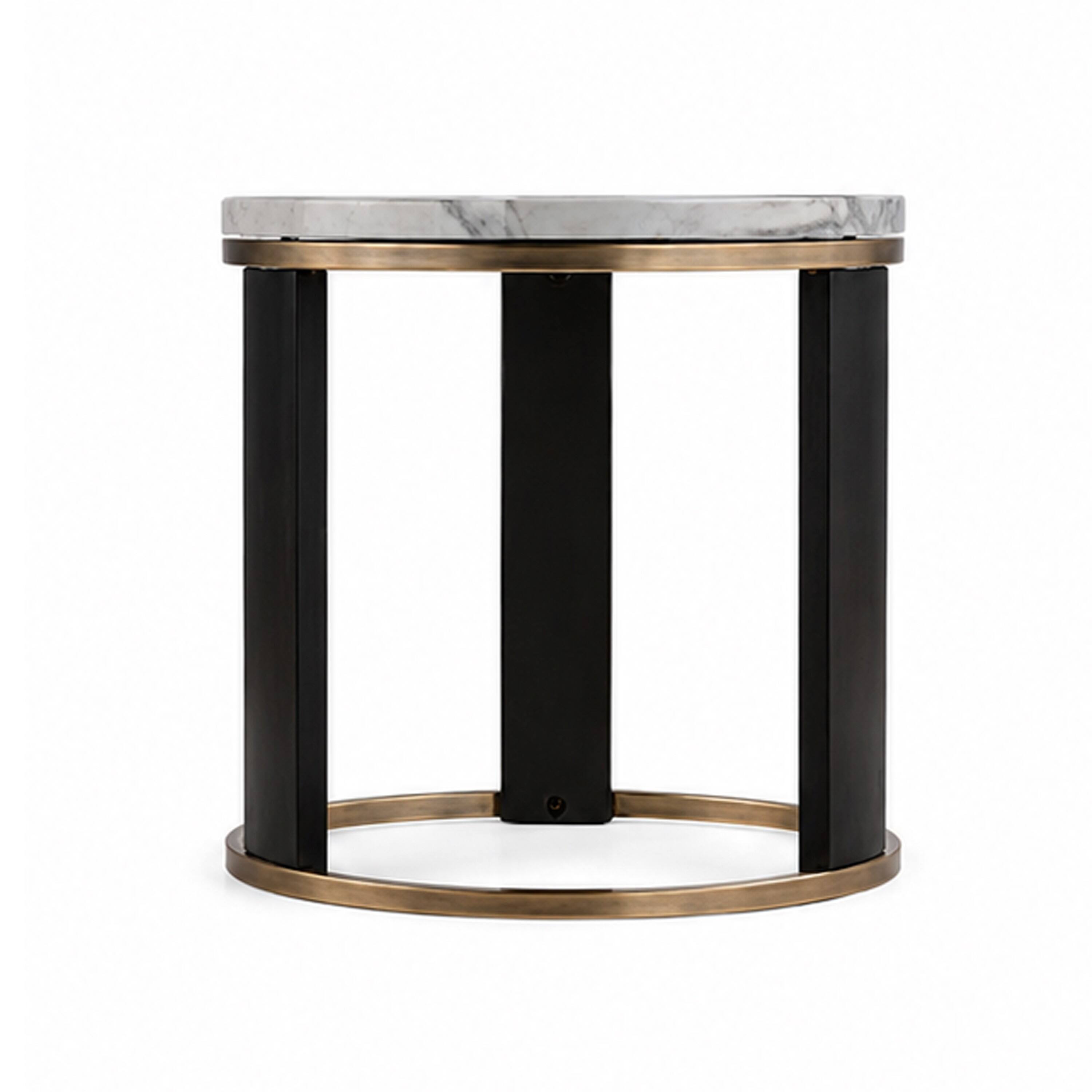 Angle. Manhattan Lane - Besy Side End Table, 24 Inch  Faux Marble,  Ring Base, - White, Gold, Black.