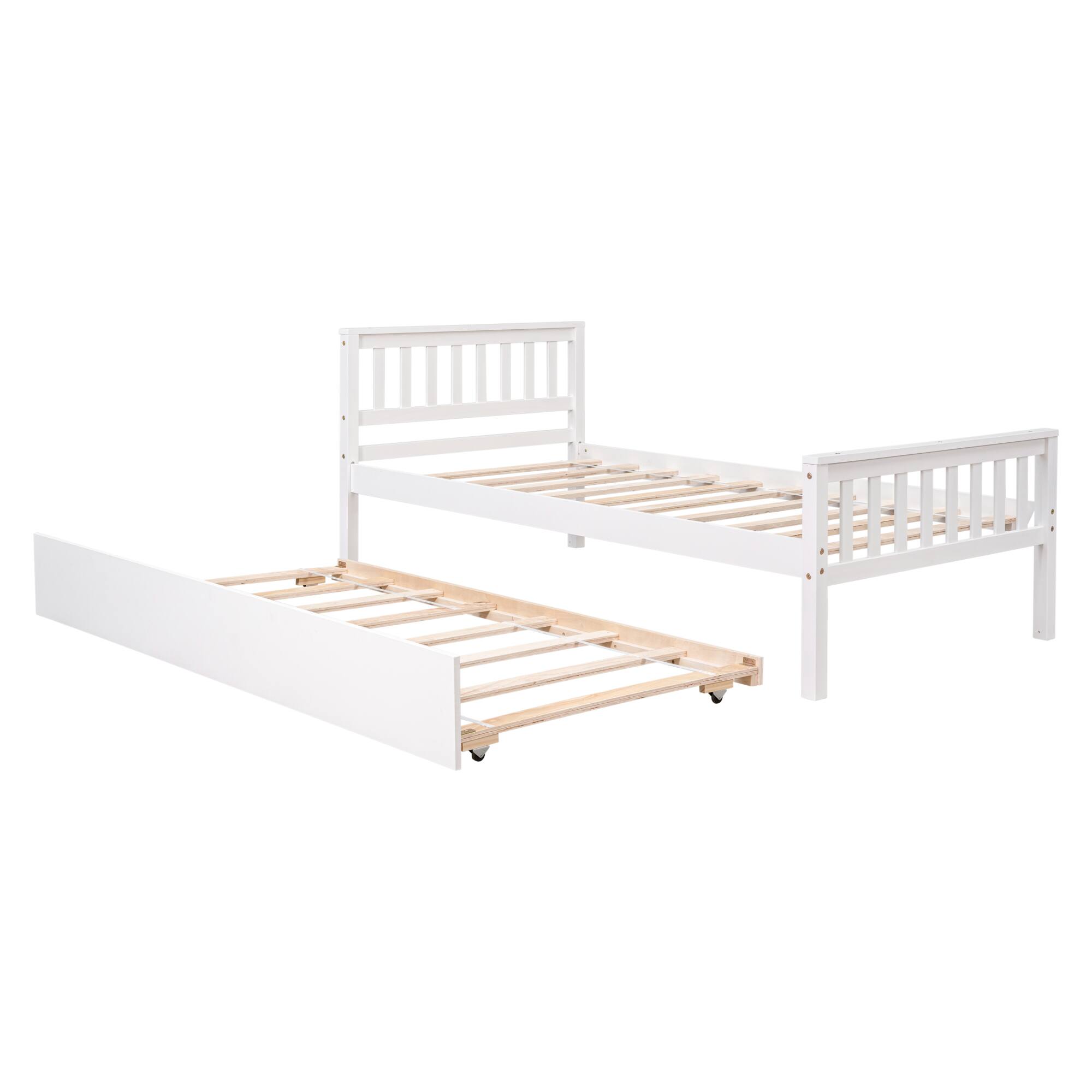 Alt View 10. GOODSILO - Space-Saving Twin Platform Bed Frame with Pull-Out Trundle and Headboard for Compact Living Areas - White.