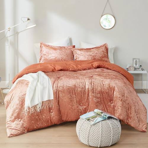 Front. Cedar Assembly - Juliette Luxe Comforter Set Lush With Soft Brushed Microfiber Reverse All Season Cozy Bedding Sets Fluffy Bed - Burnt Orange Comforter-King.