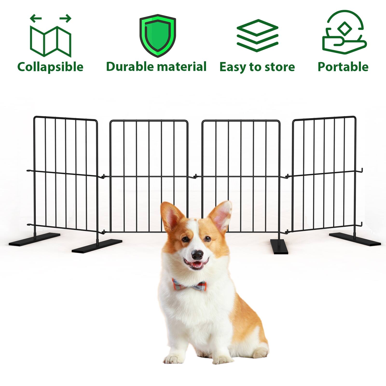Collapsible  
Durable material  
Easy to store  
Portable