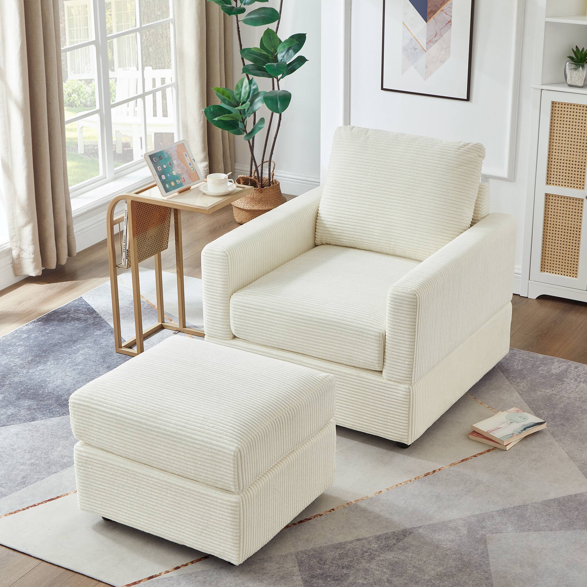 Front. APRILSOUL - Classic Corduroy Chaise Lounge Comfy Sofa Chaise Couch Chair Upholstered Accent Chair for Living Room Beige - Beige.
