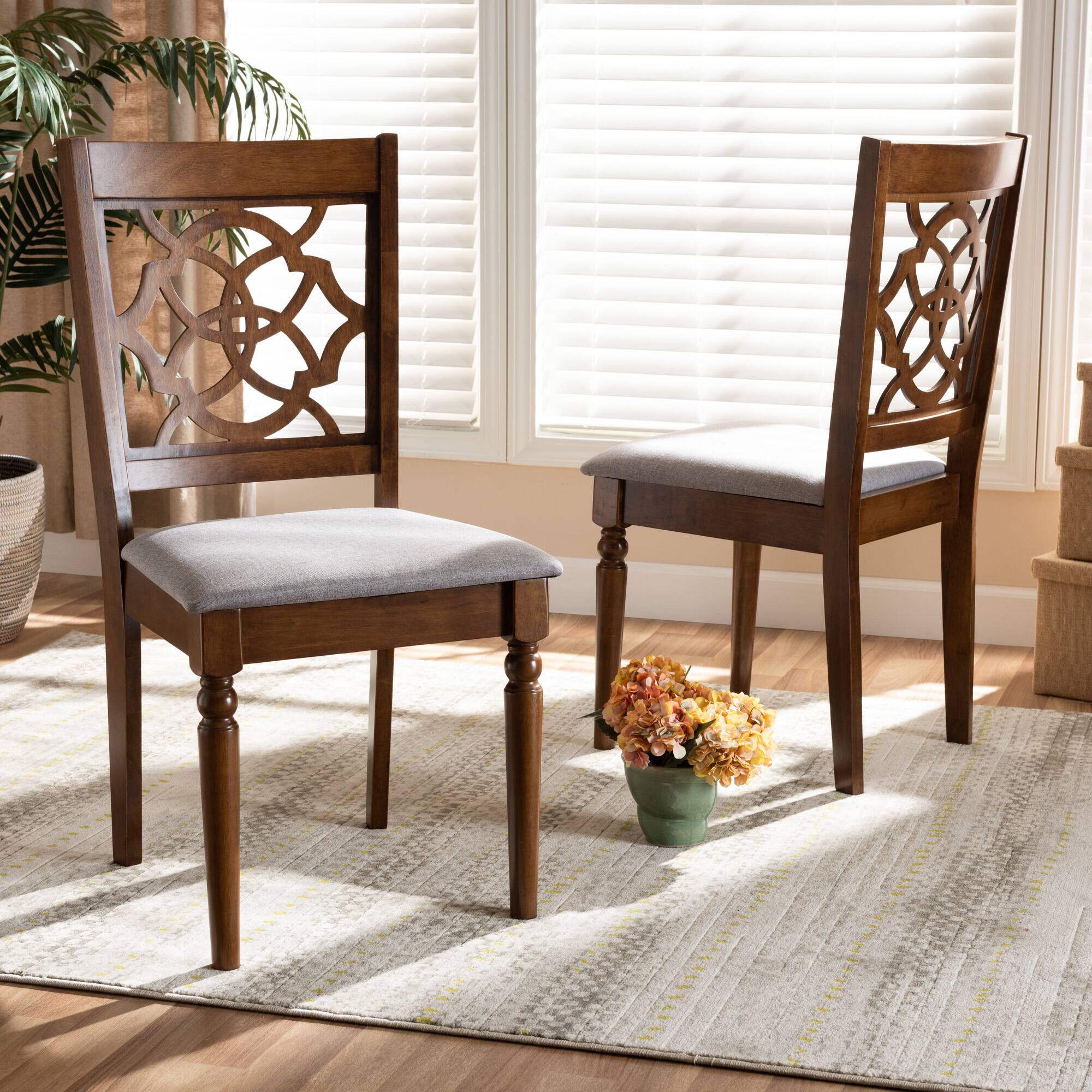 Alt View 2. Baxton Studio - Renaud Modern Fabric Upholstered and Finished Wood 2-Piece Dining Chair Set - Grey/Walnut Brown.