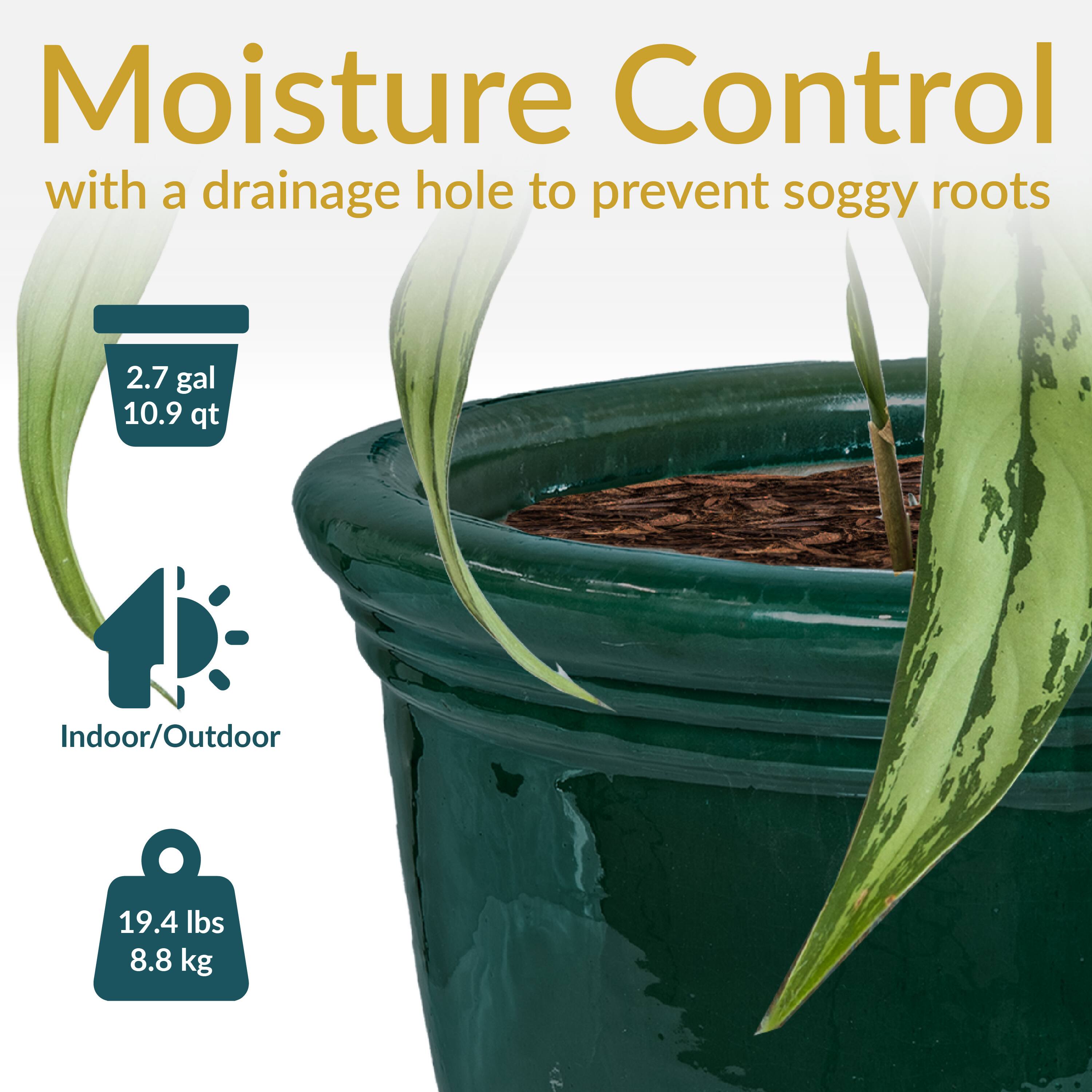 Moisture Control with a drainage hole to prevent soggy roots

- 2.7 gal / 10.9 qt
- Indoor/Outdoor
- 19.4 lbs / 8.8 kg
