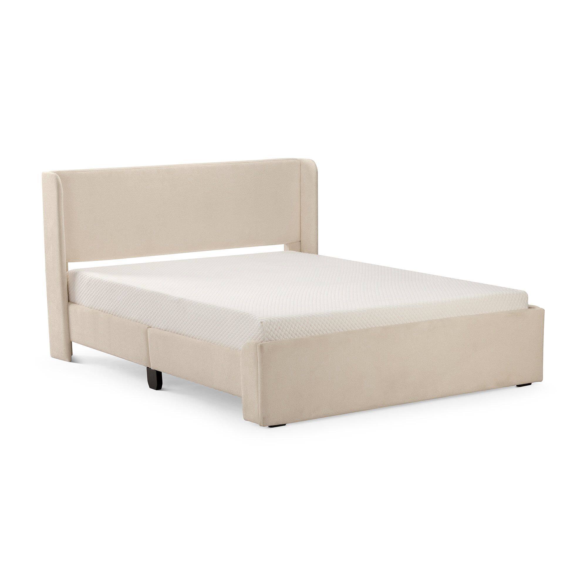 Alt View 2. Plank+Beam - Upholstered Bed with Rectangular Headboard (Queen), Cream - Cream.