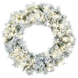 Vickerman - 24" Frosted Glacier Pine Pre-Lit Wreath with 150 Frosted Mixed PVC Tips and 50 Dura-Lit Warm White Mini Lights - Green