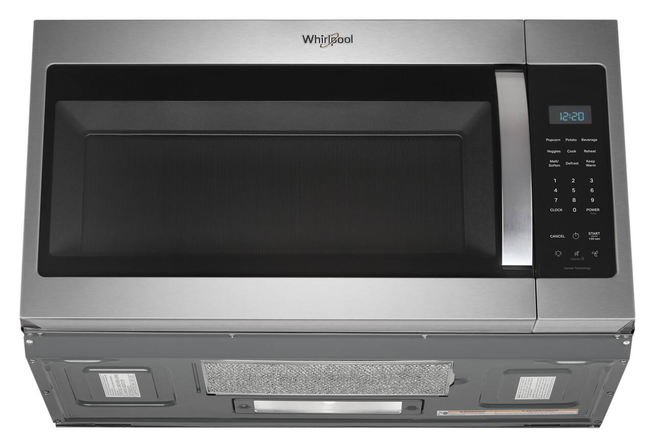 Whirlpool 12:20 Popcorn Potato Beverage Veggies Gok Reheat Mel/ Defrost Sofhen Reep Wwre 1 2 3 4 5 6 7 9 CLOCR D POWER CANCEL START -. - nnto_c BHEDEVUN