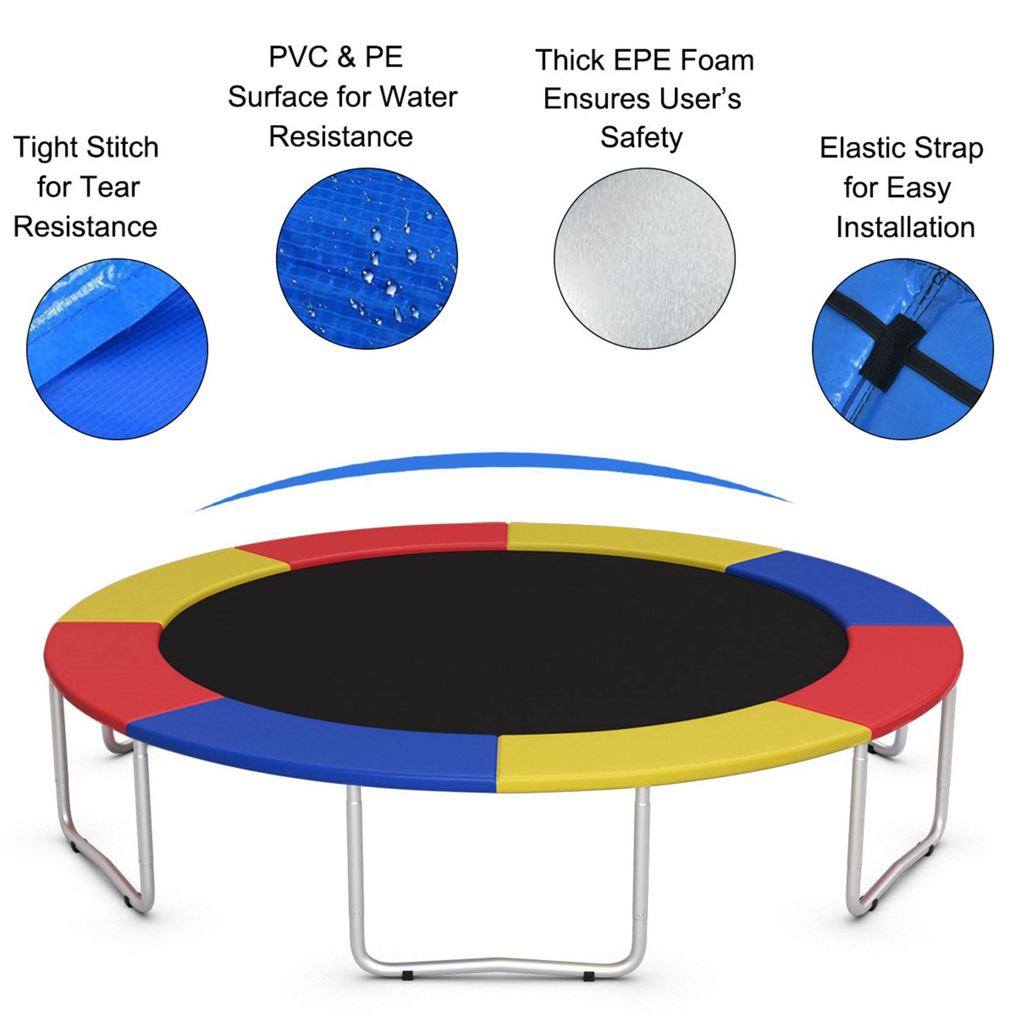 - PVC & PE Surface for Water Resistance
- Tight Stitch for Tear Resistance
- Thick EPE Foam Ensures User's Safety
- Elastic Strap for Easy Installation