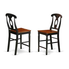 East West Furniture - Kenley Counter Height Stools With Wood Seat In Black and Cherry Finish - Black & Cherry