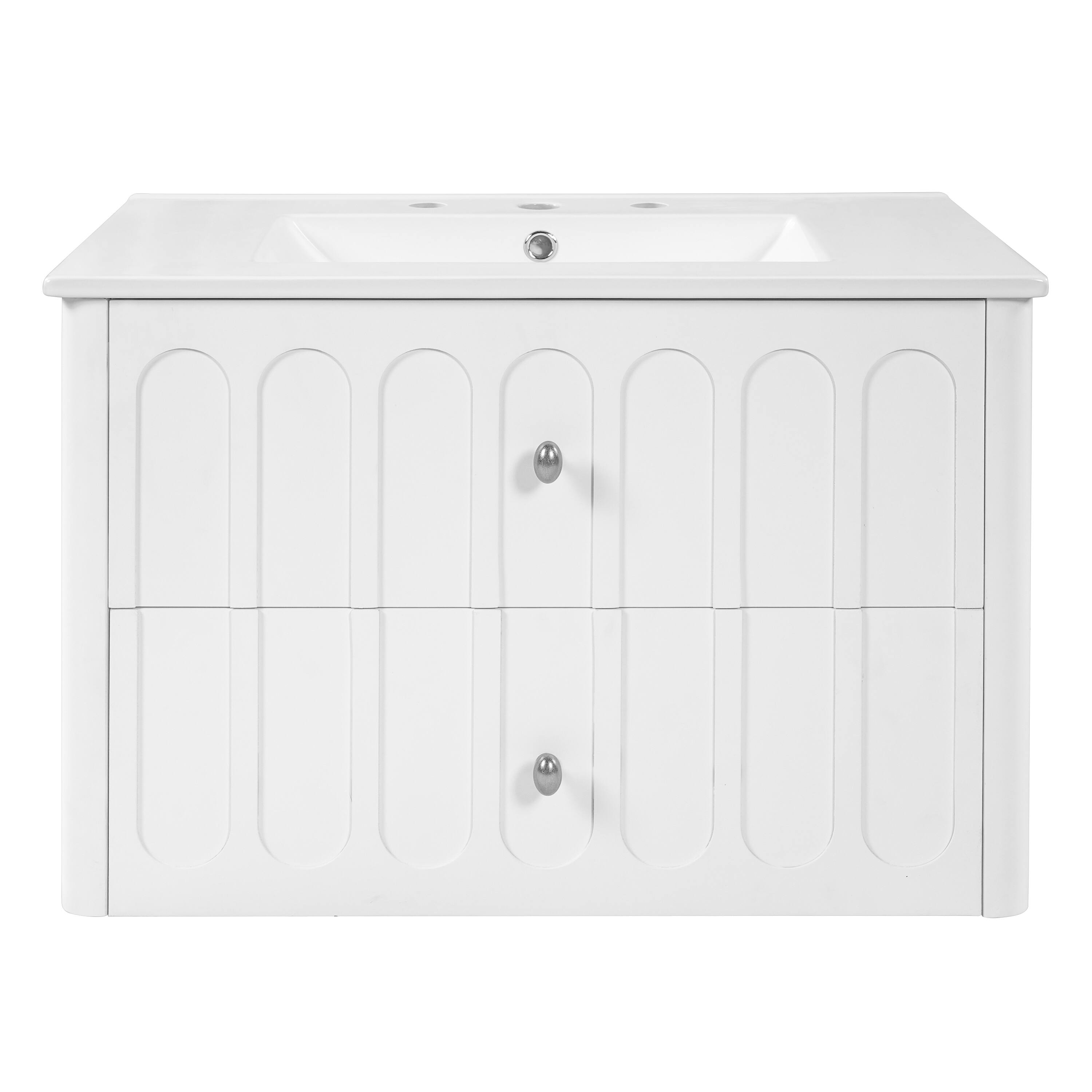 Back. Whisen - 30" Floating Bathroom Vanity Cabinet with Sink Soft-Close Drawer Slides and Oval Knobs - White.