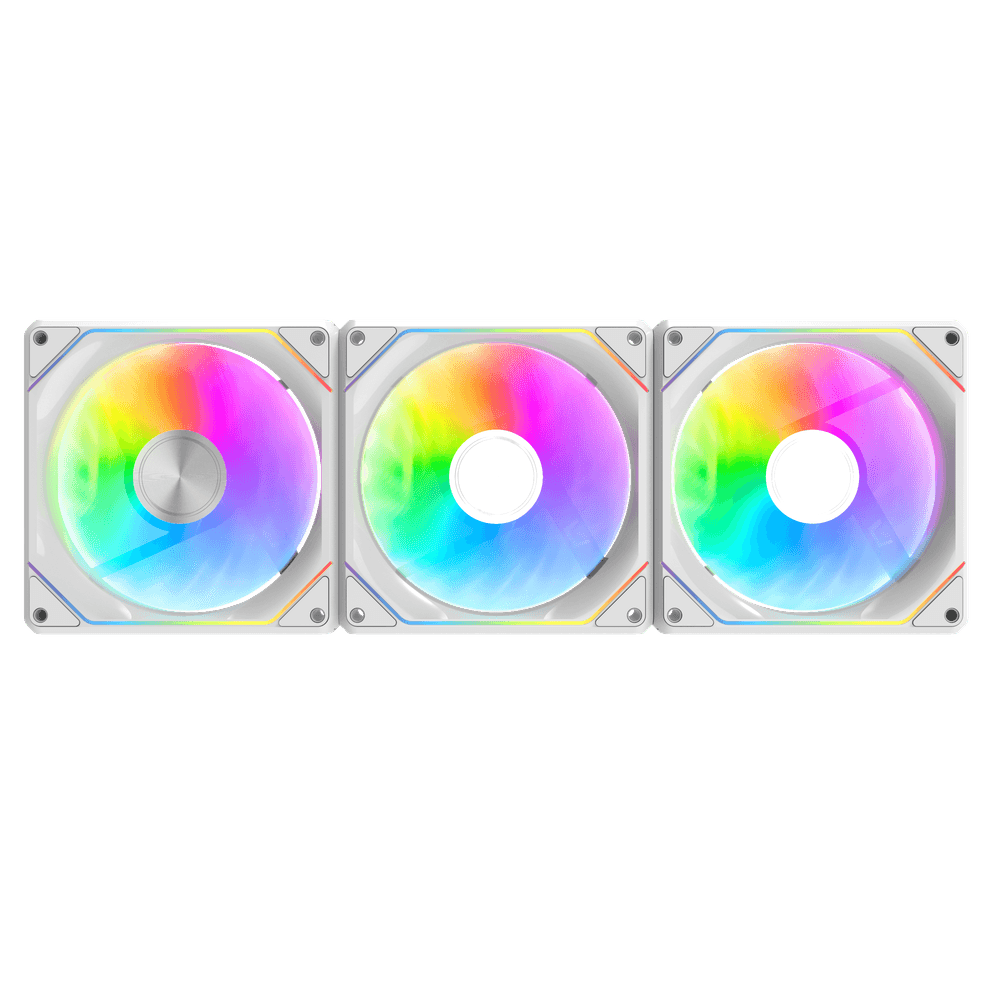 Front. darkFlash - Darkflash 120mm Magnetic ARGB PWM Case Reverse Fans, White 3-Pack - White.