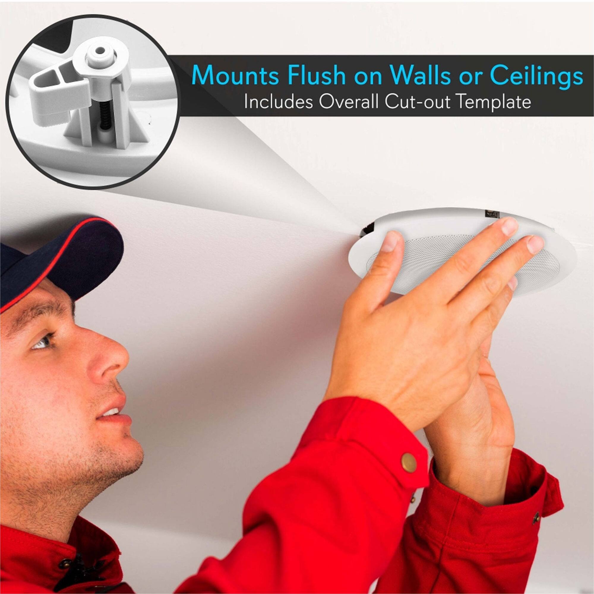 Mounts Flush on Walls or Ceilings  
Includes Overall Cut-out Template