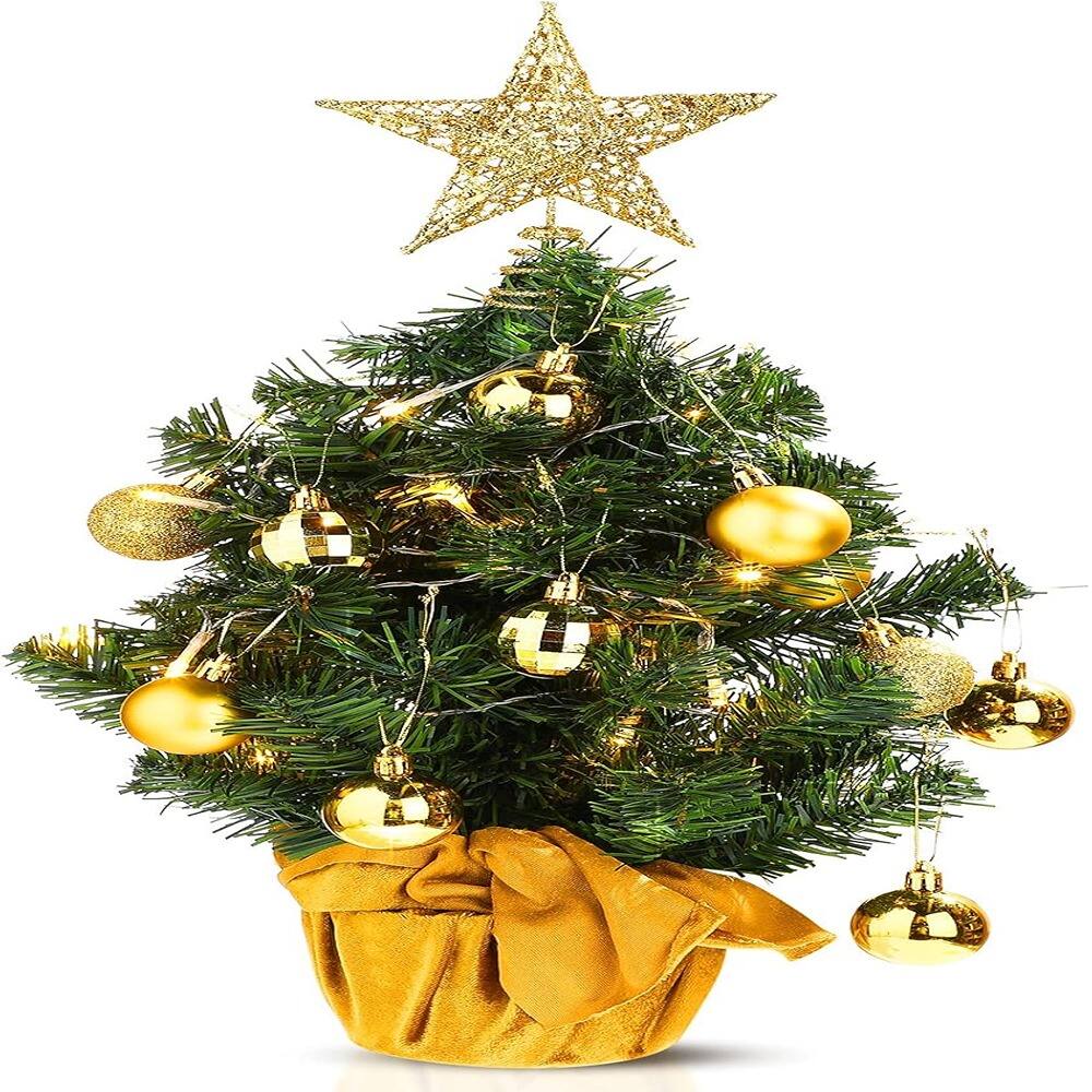 Front. RTMB - 24" Tabletop Mini Christmas Tree w/ LED Lights & Ornaments, Green/Gold - Gold,gold Tree.