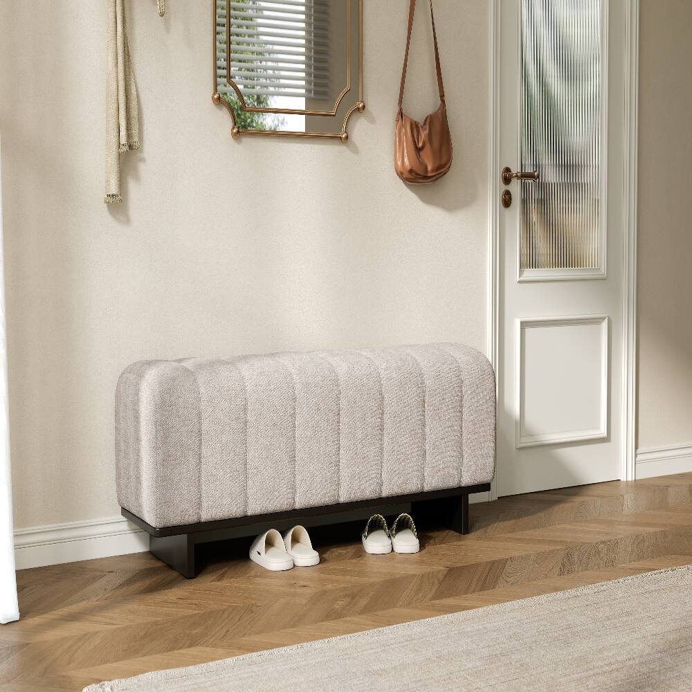 Left. Ropilly - Ropilly Modern Indoor Dining Bench, Oatmeal Chenille Fabric, Rubber Wood Legs, Upholstered Entryway Seating - Oatmeal.