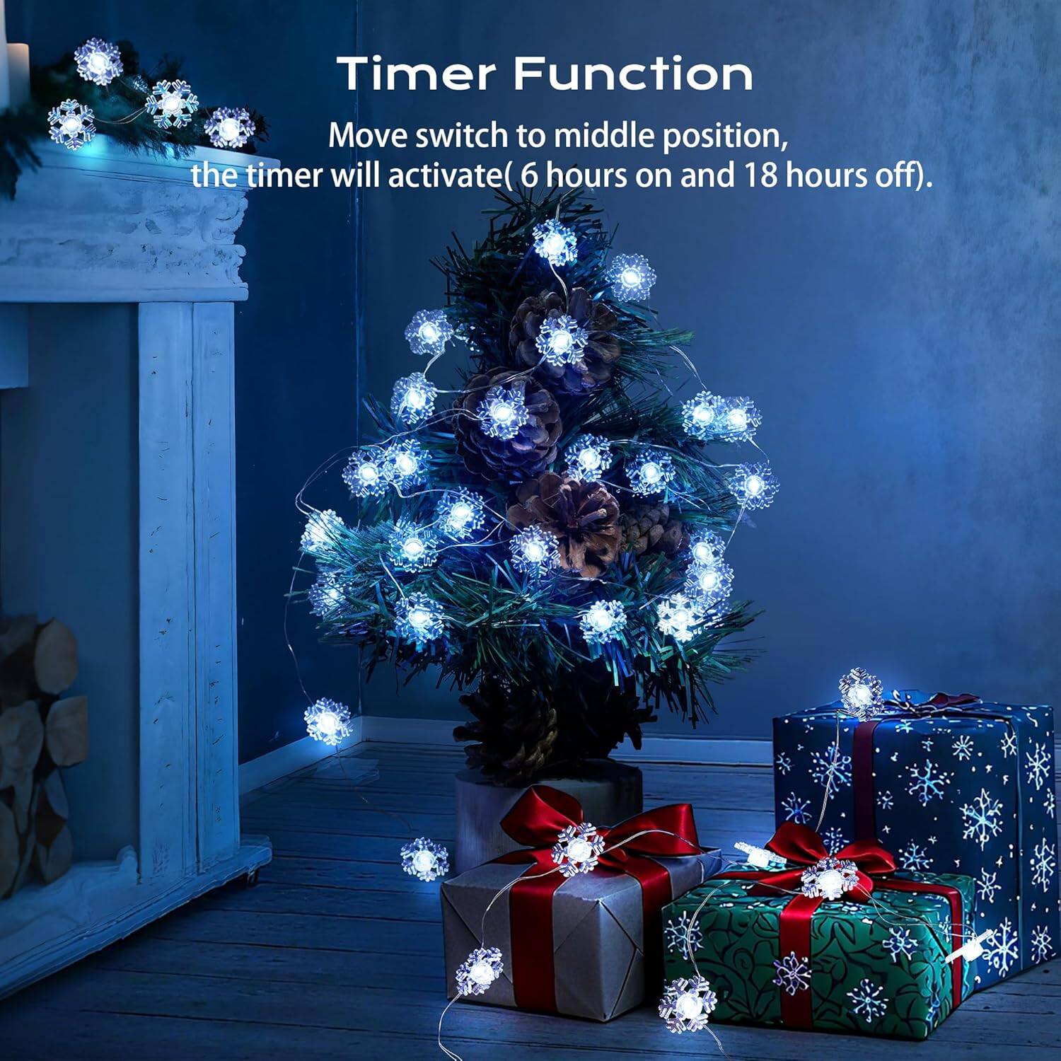Timer Function  
Move switch to middle position, the timer will activate (6 hours on and 18 hours off).