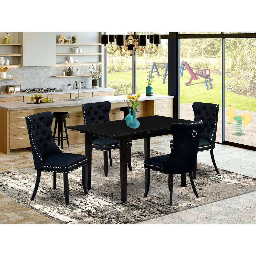 Alt View 3. East West Furniture - 5 Piece Dining Table Set Contains a Rectangle Wooden Table with Butterfly Leaf - Black.