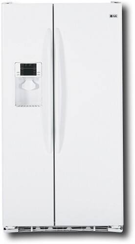 Front Standard. GE - Profile 23.4 Cu. Ft. Counter-Depth Side-by-Side Refrigerator - White-on-White.