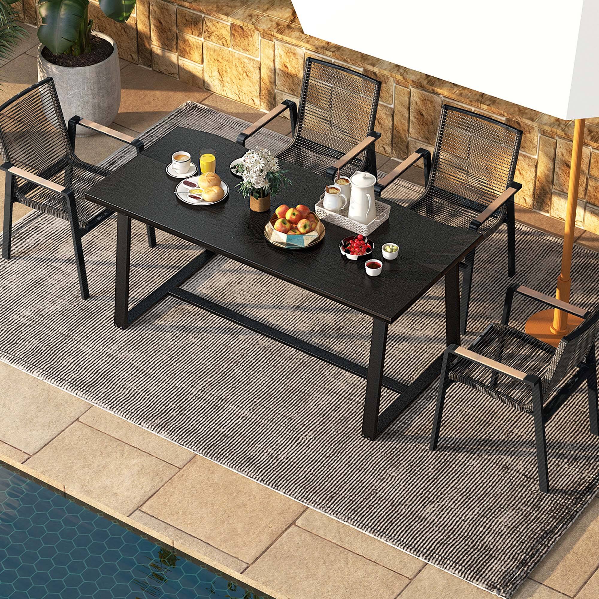 Back. Costway - 63" Large Dining Table for 4-6 People with Wavy Edge Heavy-duty Metal Frame - Black.