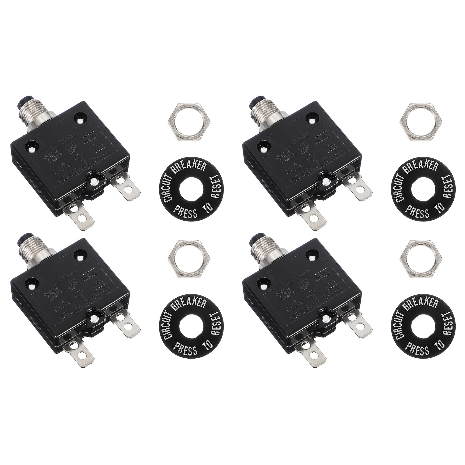 Unique Bargains - 4pcs 25A Push Button Circuit Breaker, 125/250V AC,50V DC, Manual Reset Thermal Overload Protector for Industrial - Black price history on PriceWatchPro