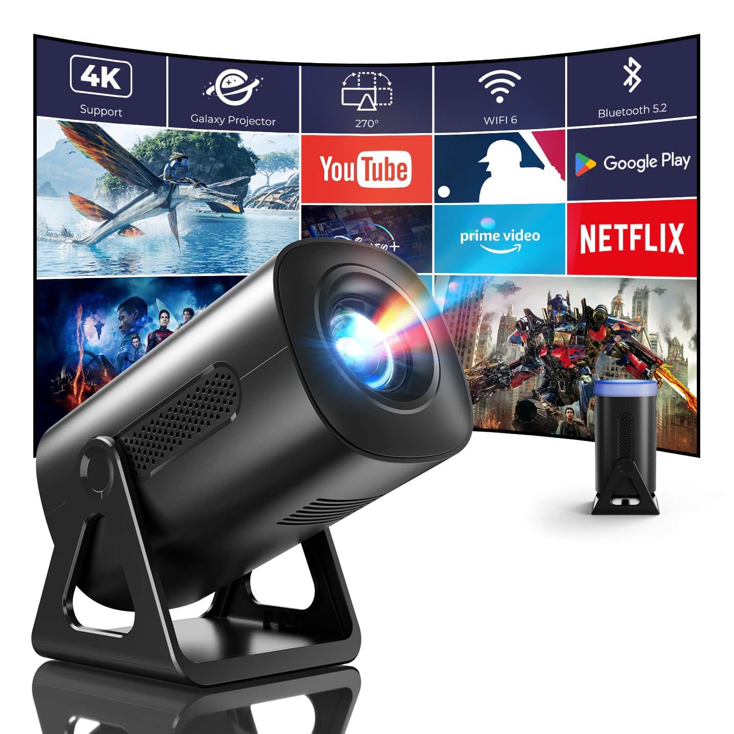 Elephas - Mini Movie Projector: 9000 Lux, Full HD 1080P Sync, Compat. HDMI/TV Stick/USB/PC/iOS/Android - Black