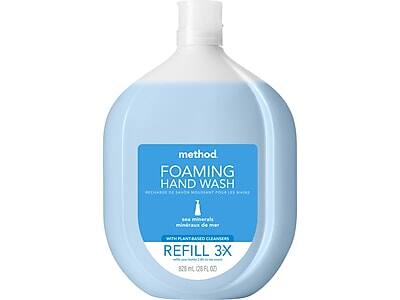 method  
FOAMING HAND WASH  
RECHARGE DE SAVON MOUSSEUX POUR LES MAINS  
sea minerals  
minéraux de mer  
WITH PLANT-BASED CLEANERS  
REFILL 3X  
828 mL (28 FL OZ)