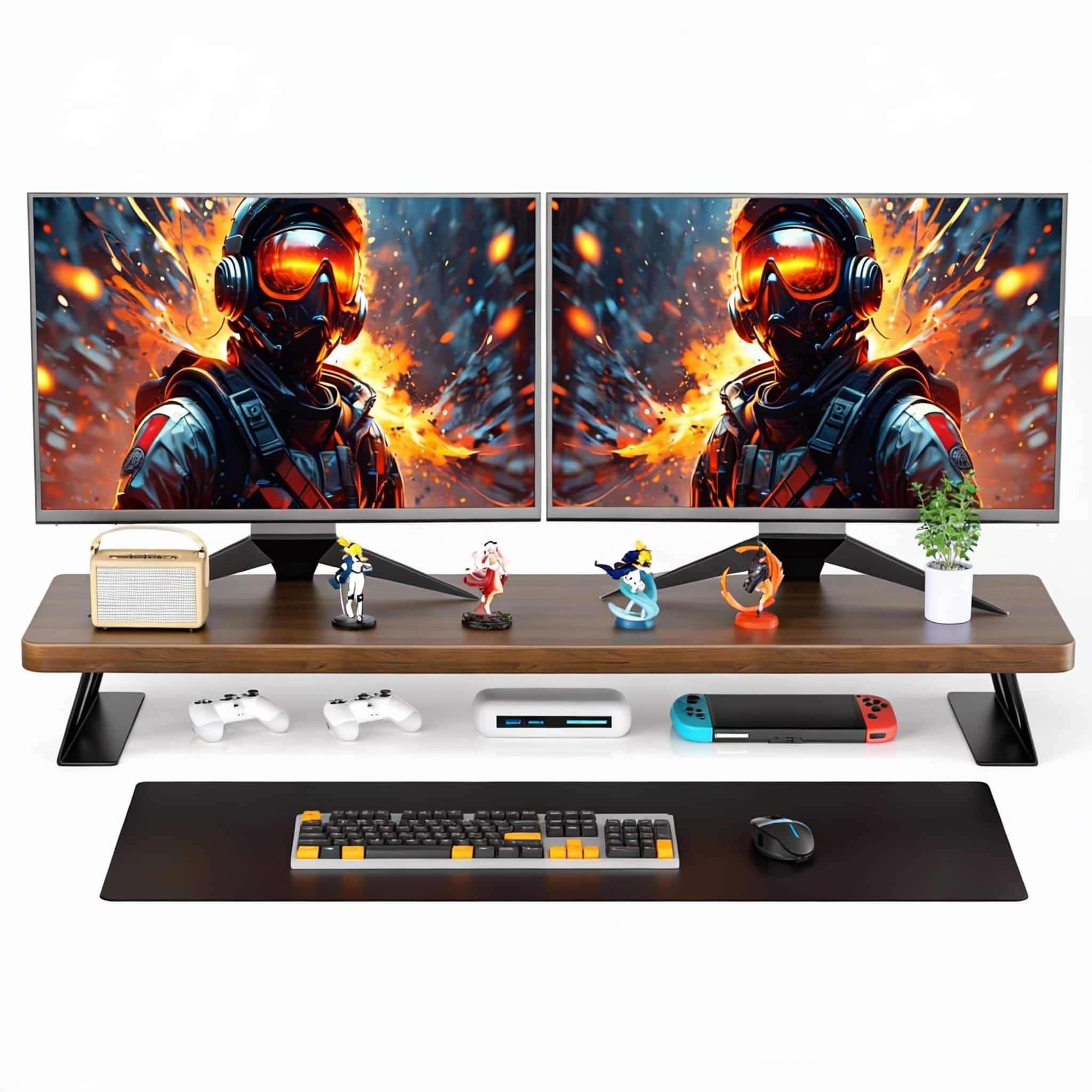 Frangdom - 39.4in Dual Monitor Riser 220 lbs - Walnut 39.4in