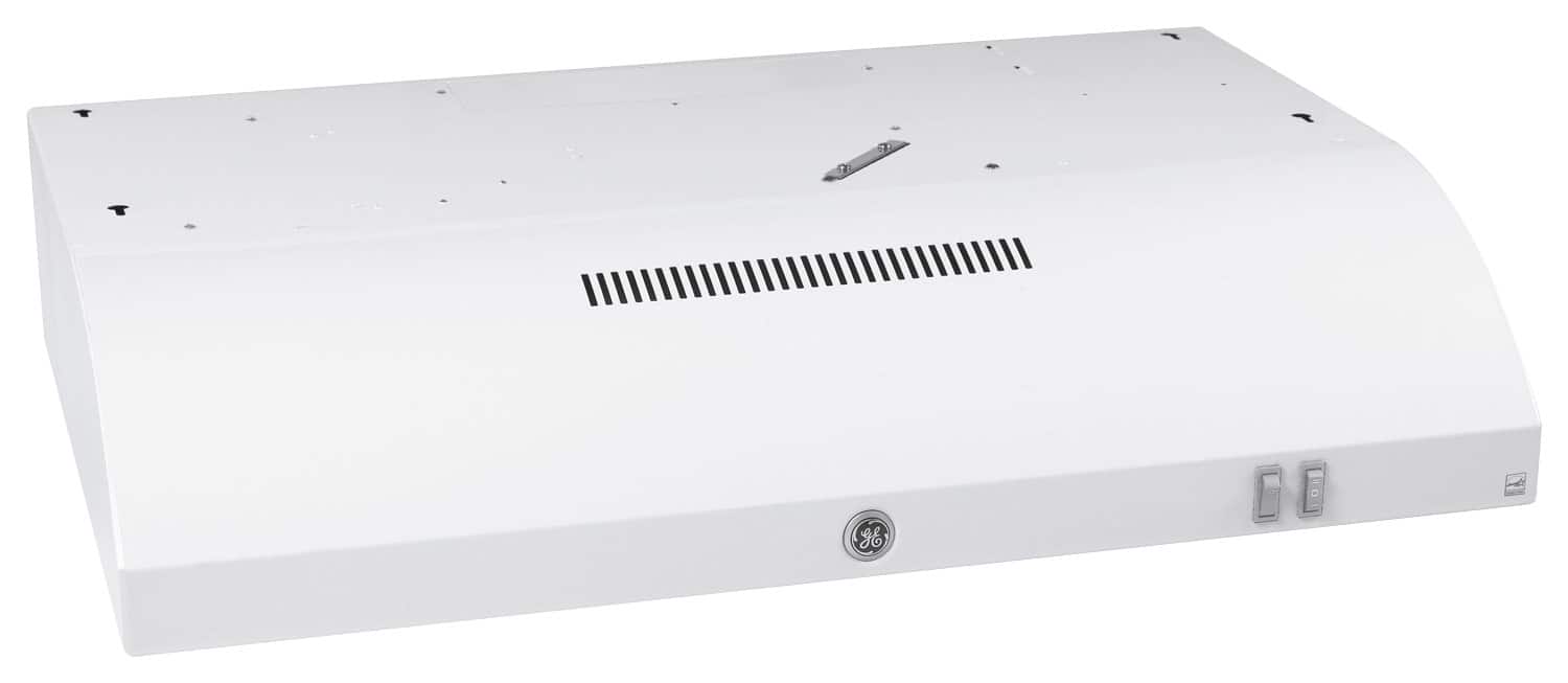 Front. GE - 30" Convertible Range Hood - White on White.