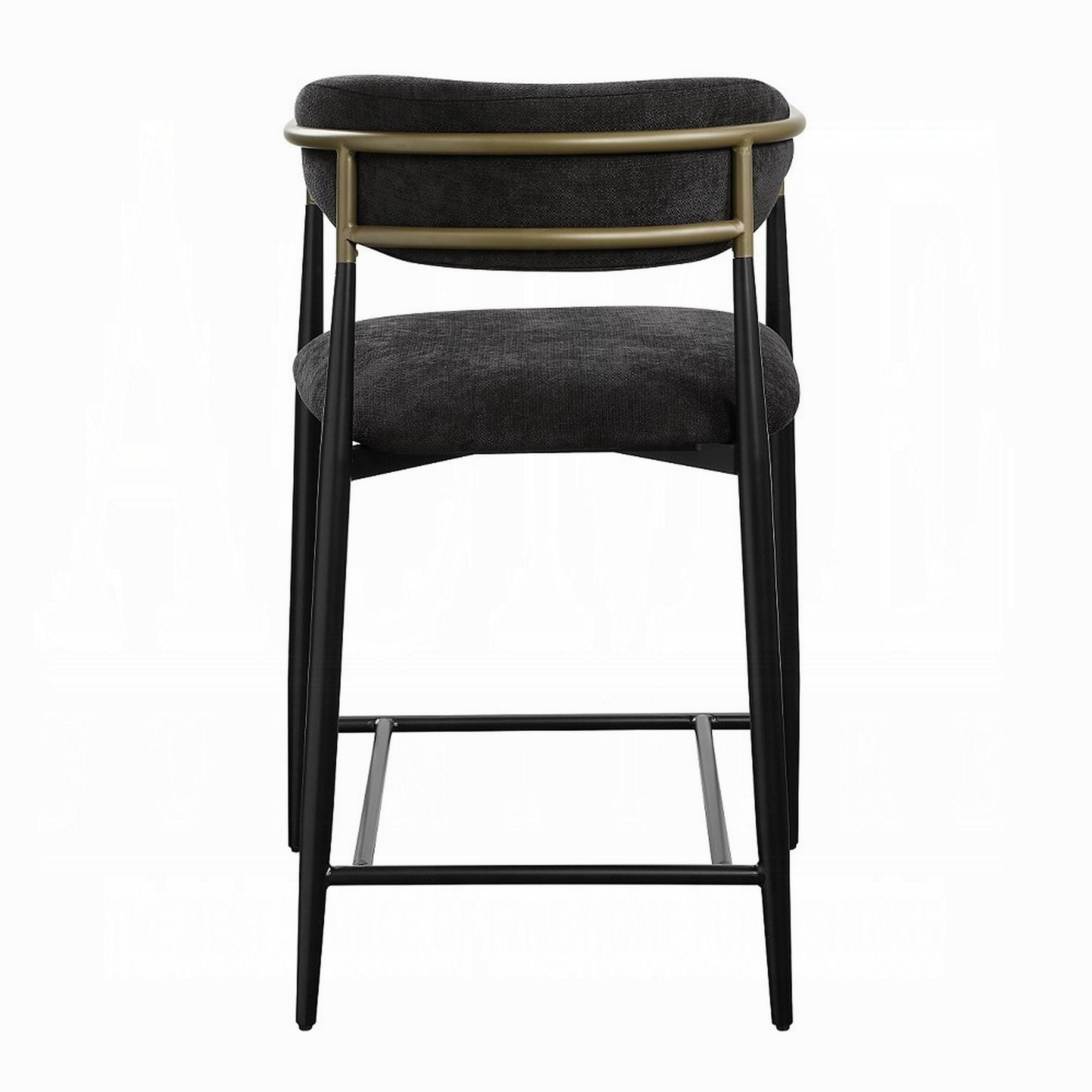 Alt View 3. Manhattan Lane - Vonn 25 Inch Counter Height Chair, Padded Fabric, Black Metal Frame - Black, Antique Brass.