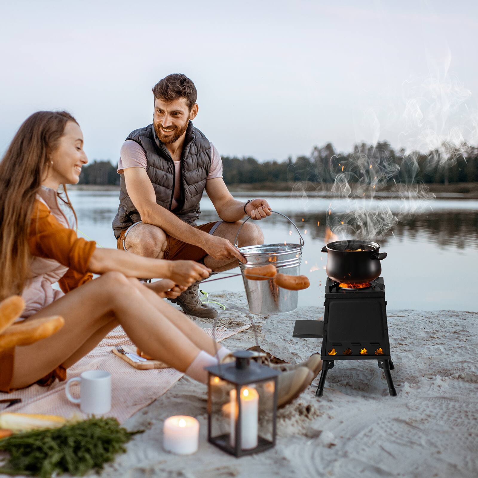 Alt View 7. Winado - Wood Burning Tent Stove, Portable, for Outdoor Camping, Outside - Black.