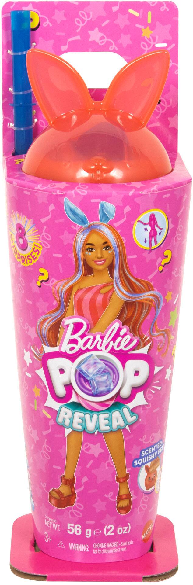 Barbie P POP Reveal Squishy Scented Pet Net Compound WT. 56 (2 oz) MATTER g e 3+ ps 1 CHOKING HAZARD- Small WARNING: Net to chilcren under J mUS