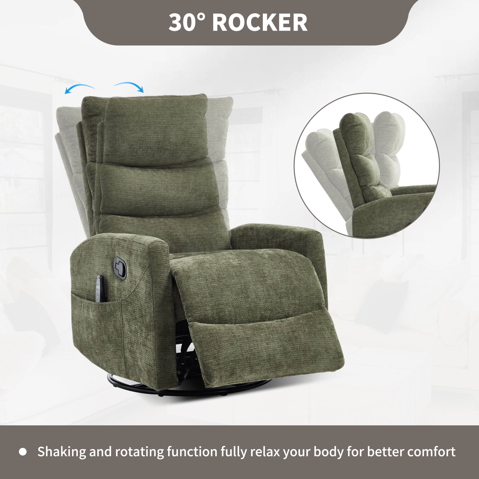 30° ROCKER

Shaking and rotating function fully relax your body for better comfort