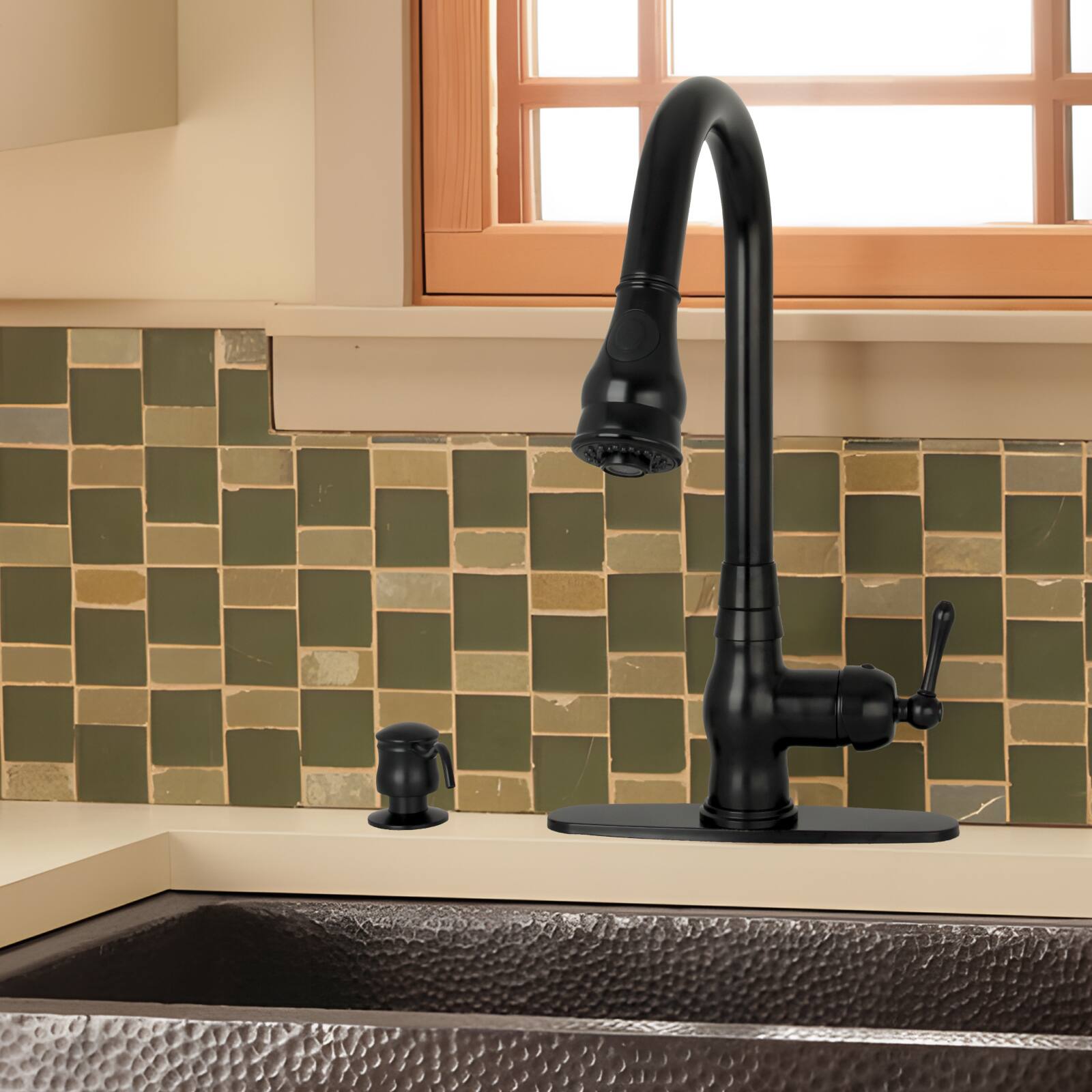Alt View 3. Akicon - Akicon Built-in Brass Soap Dispenser for Kitchen Sink Refill from Top with 17 oz. Bottle in Matte Black - Matte Black.