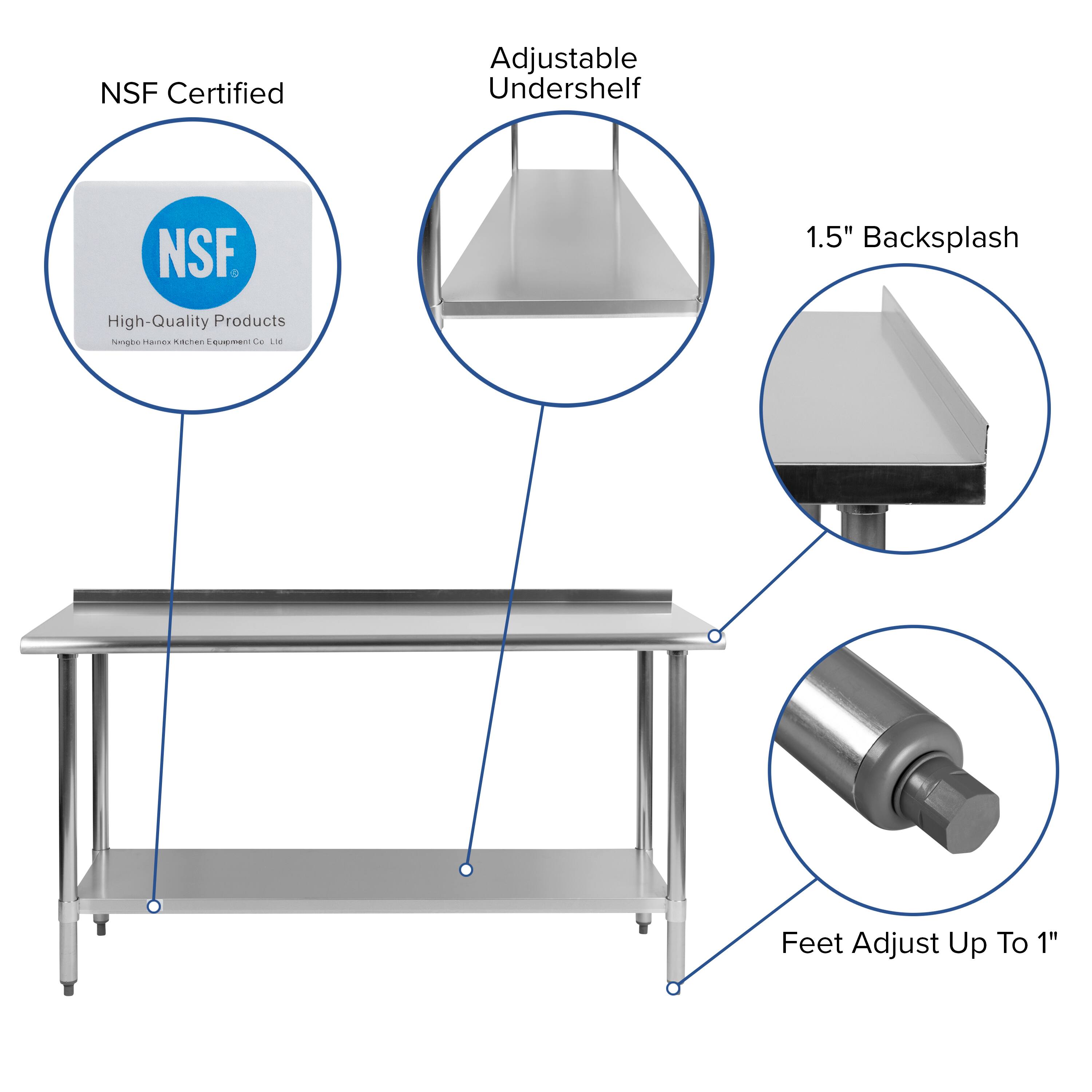 NSF Certified Adjustable Undershelf  
1.5" Backsplash  
High-Quality Products  
Feet Adjust Up To 1"