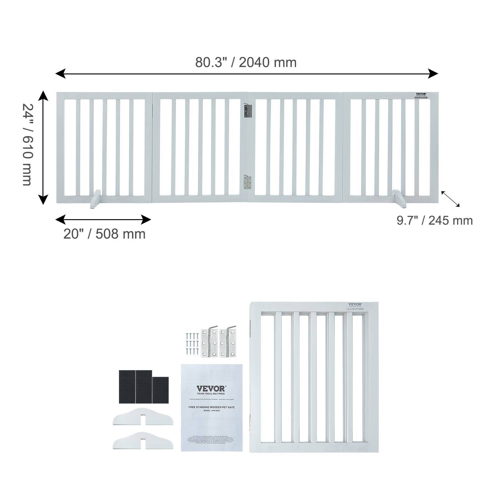 0.3" / 20.40 mm  
24" / 610 mm  
20" / 508 mm  
9.7" / 245 mm  
VEVOR