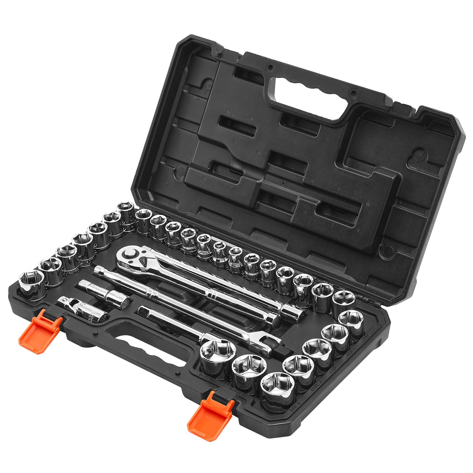 Alt View 5. VEVOR - Socket Set, 33 Pieces, 1/2 inch Drive Socket and Ratchet Set, SAE and Metric, Mechanic Tool Kit with Ratchet Wrench - Black+Sliver.